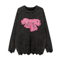 Contrast Color Paste Cloth Embroidery Bow Pullover