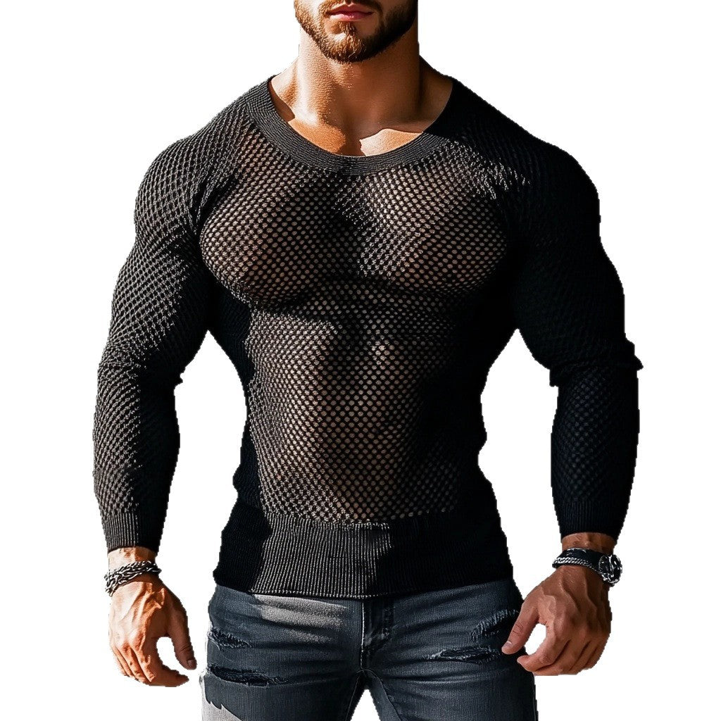 Men's See-through Tight-fit Muscle Long-sleeve T-shirt