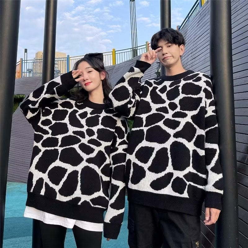 Autumn And Winter New Couple Zebra Thermal Bottoming Shirt Loose All-match Casual Woolen Yarn Sweater