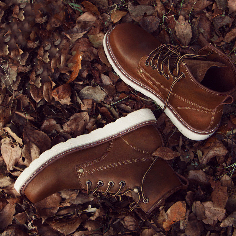 Cowhide Leather Martin Boots Men's Autumn And Winter Plus Cashmere To Keep Warm