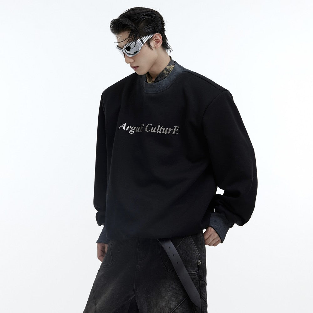 Worn Out Spray Painted Shoulder Padded Round Neck Hoodie