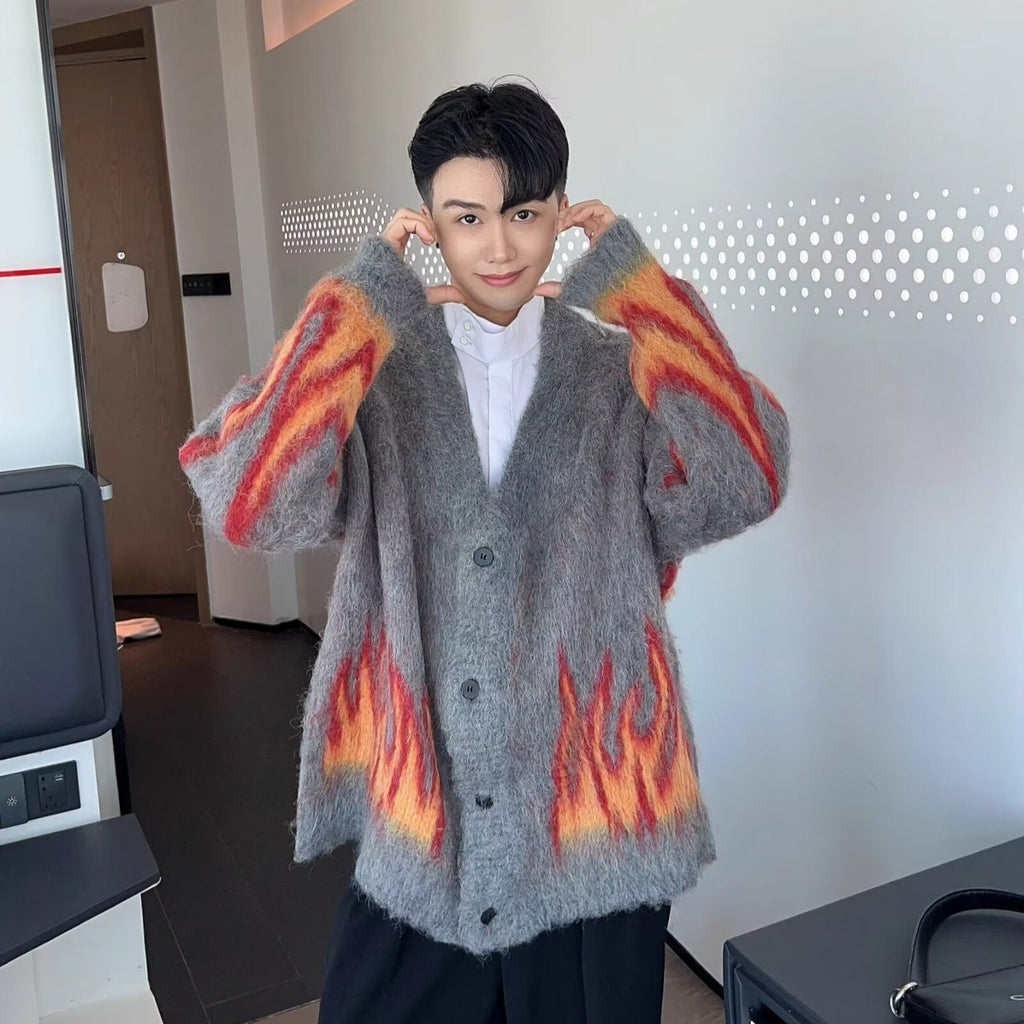 Mohair Knitted Cardigan Sweater For Men And Women