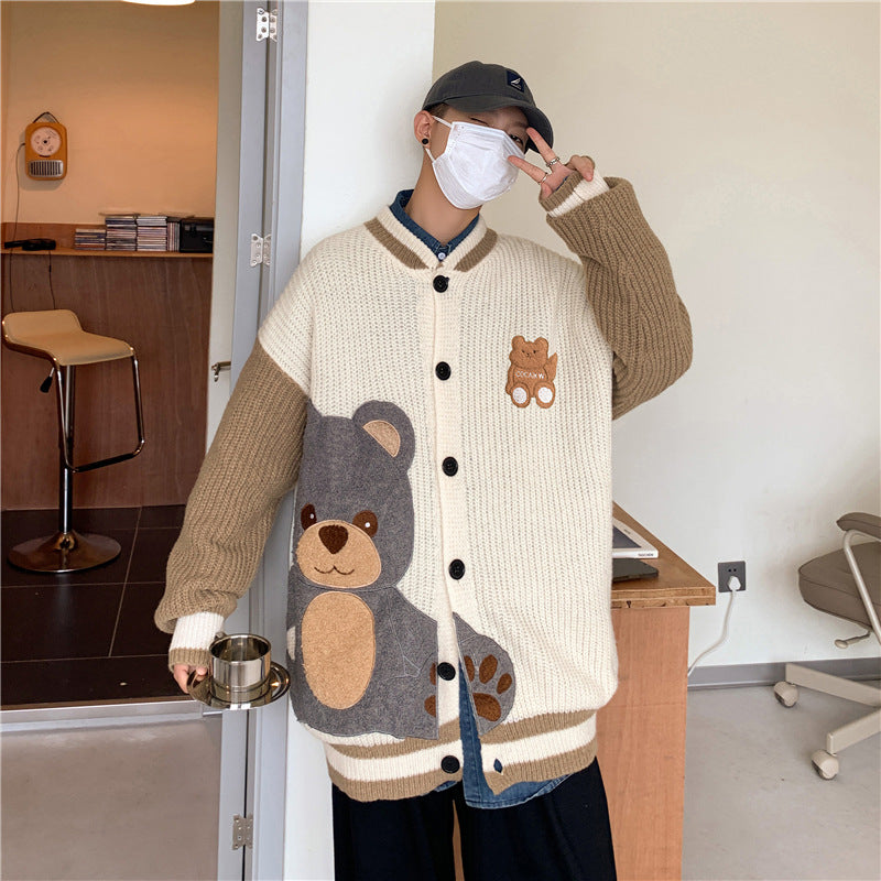 Cartoon Cardigan Sweater Men's Street Loose Casual Knit Sweater Jacket