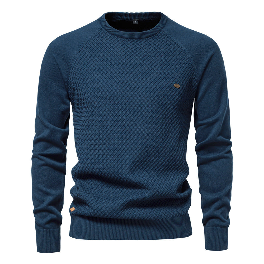 Autumn And Winter New Cotton Men's Sweater Pullover Solid Color Raglan Sleeve Sweater