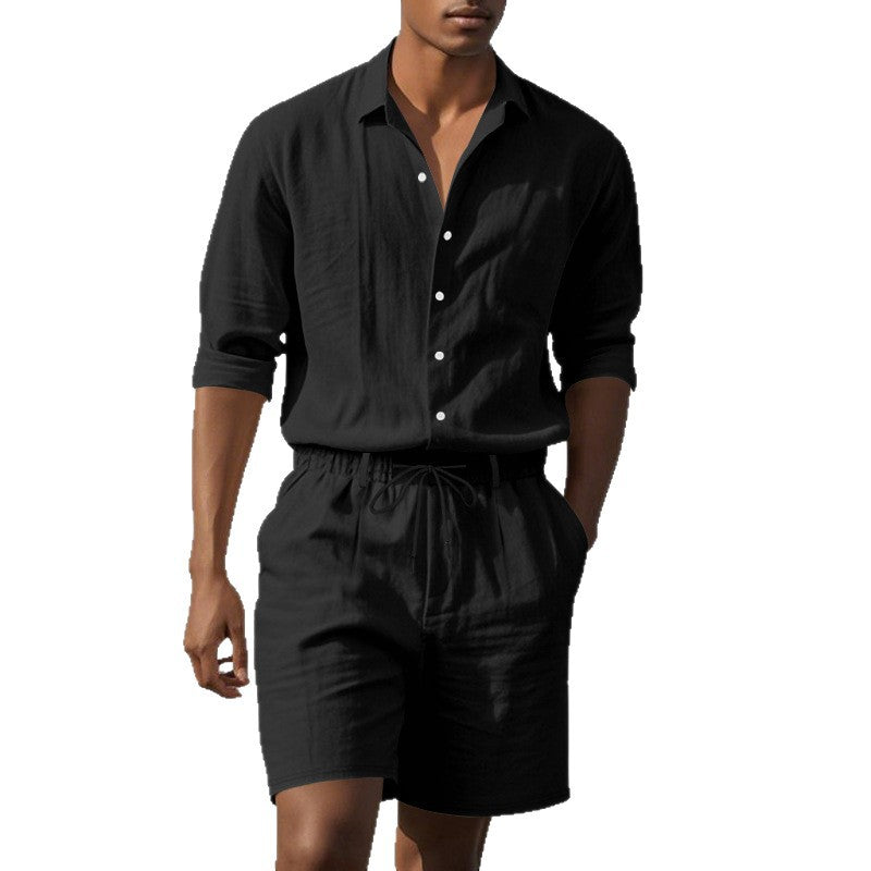 Long Sleeve Shirt Casual Shorts Beach Suit