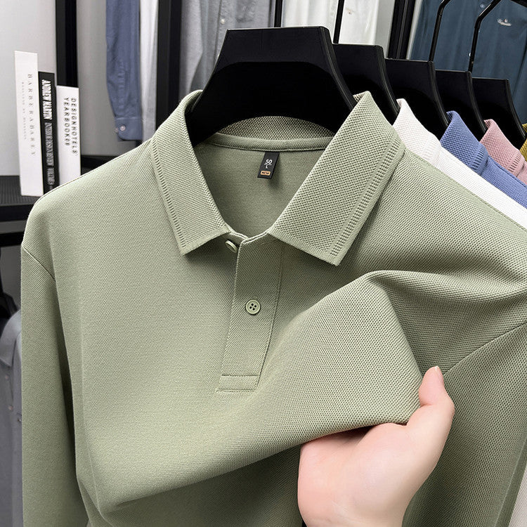 Mercerized Cotton Long-sleeved Polo Shirt Men's Spring And Autumn Casual Clothing For Middle-aged Dad Breathable Bottoming