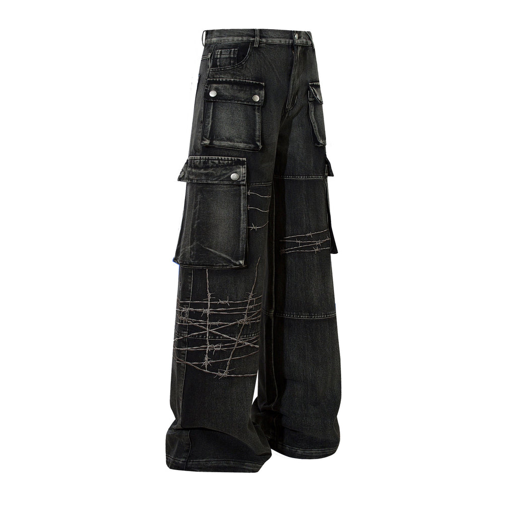 Men's Embroidery Loose-fitting Wide-leg Trousers