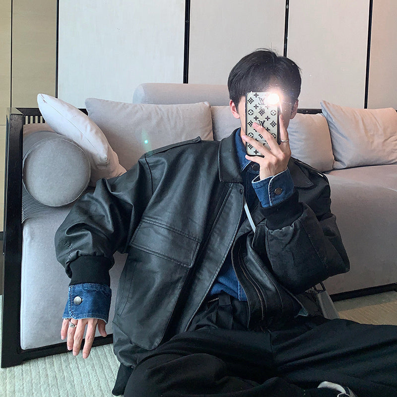 Men's Loose Retro Lapel Leather Jacket
