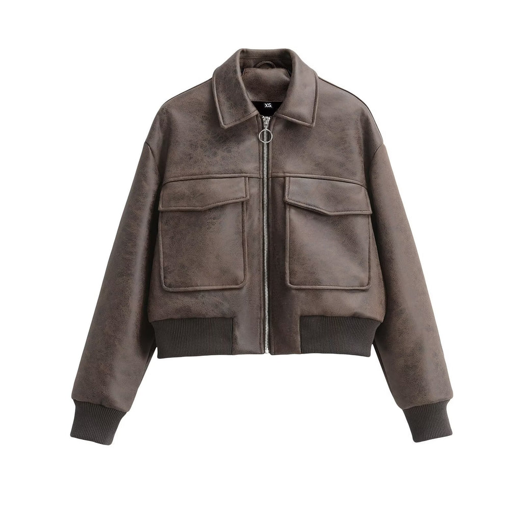 American Retro Faux Leather Pilot Lapel Pocket