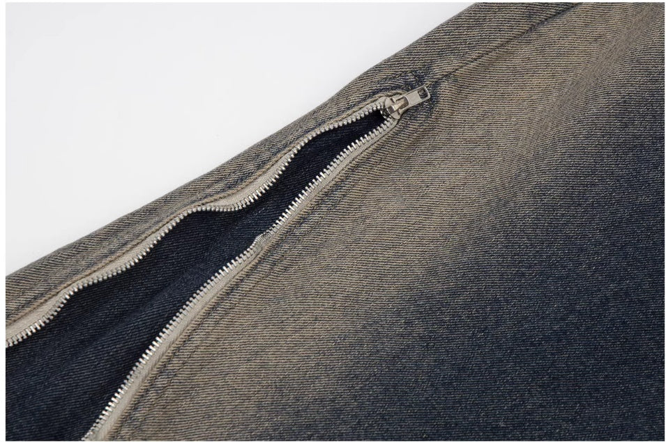 Men's Loose Double Zipper Yellow Mud Color Slightly Flared Jeans