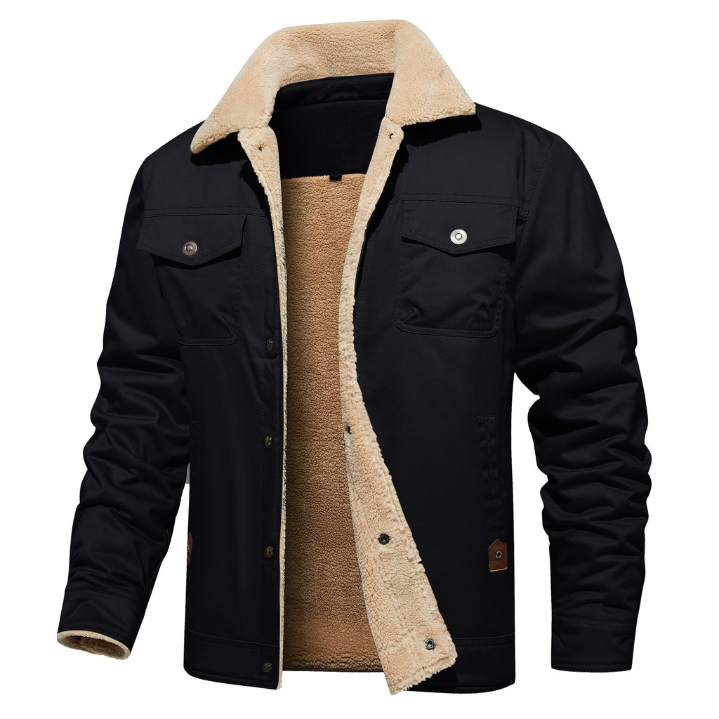 Men's Winter Jacket Lined Sherpa Jacket Warm Trucker Coat Multi Pocket