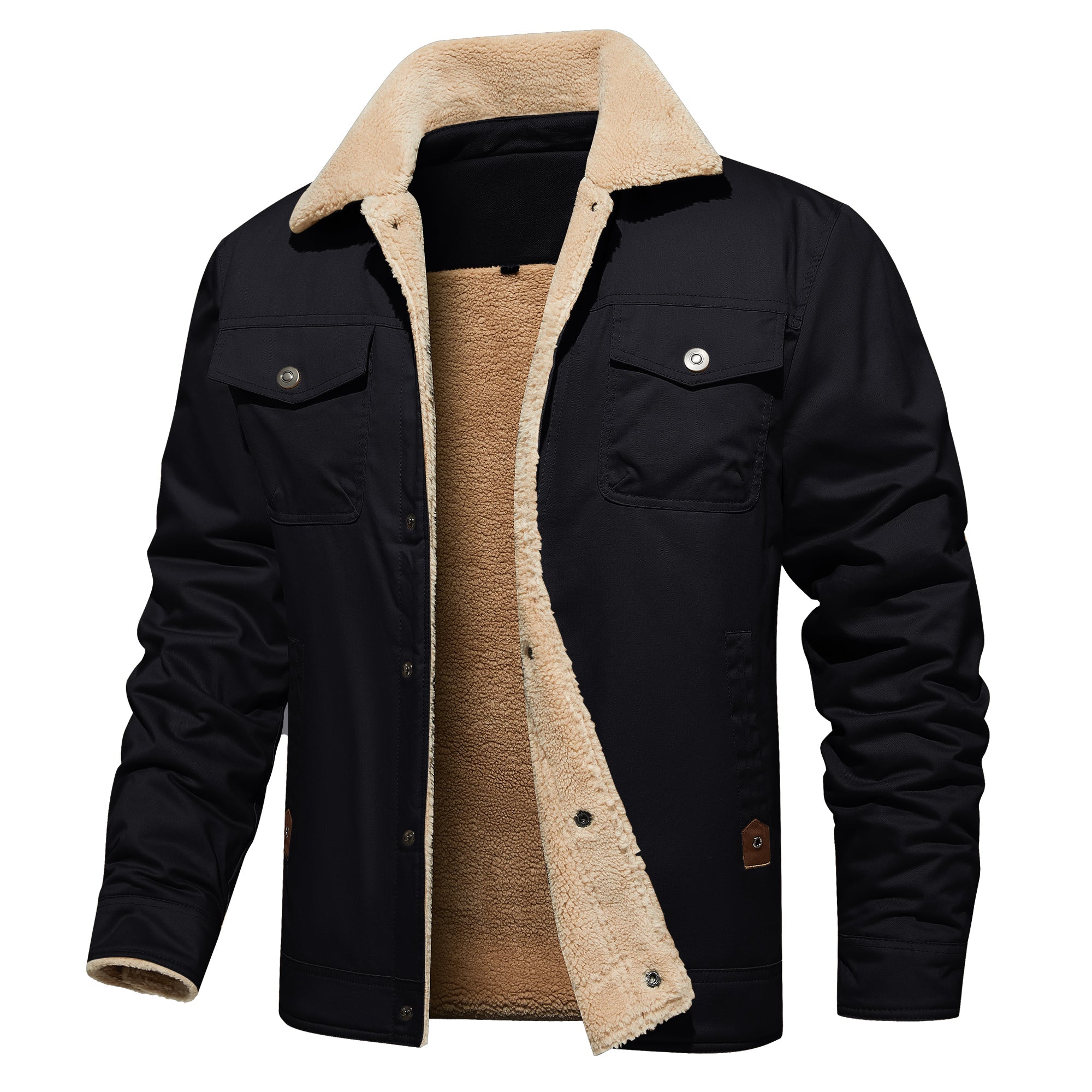 Men's Winter Jacket Lined Sherpa Jacket Warm Trucker Coat Multi Pocket
