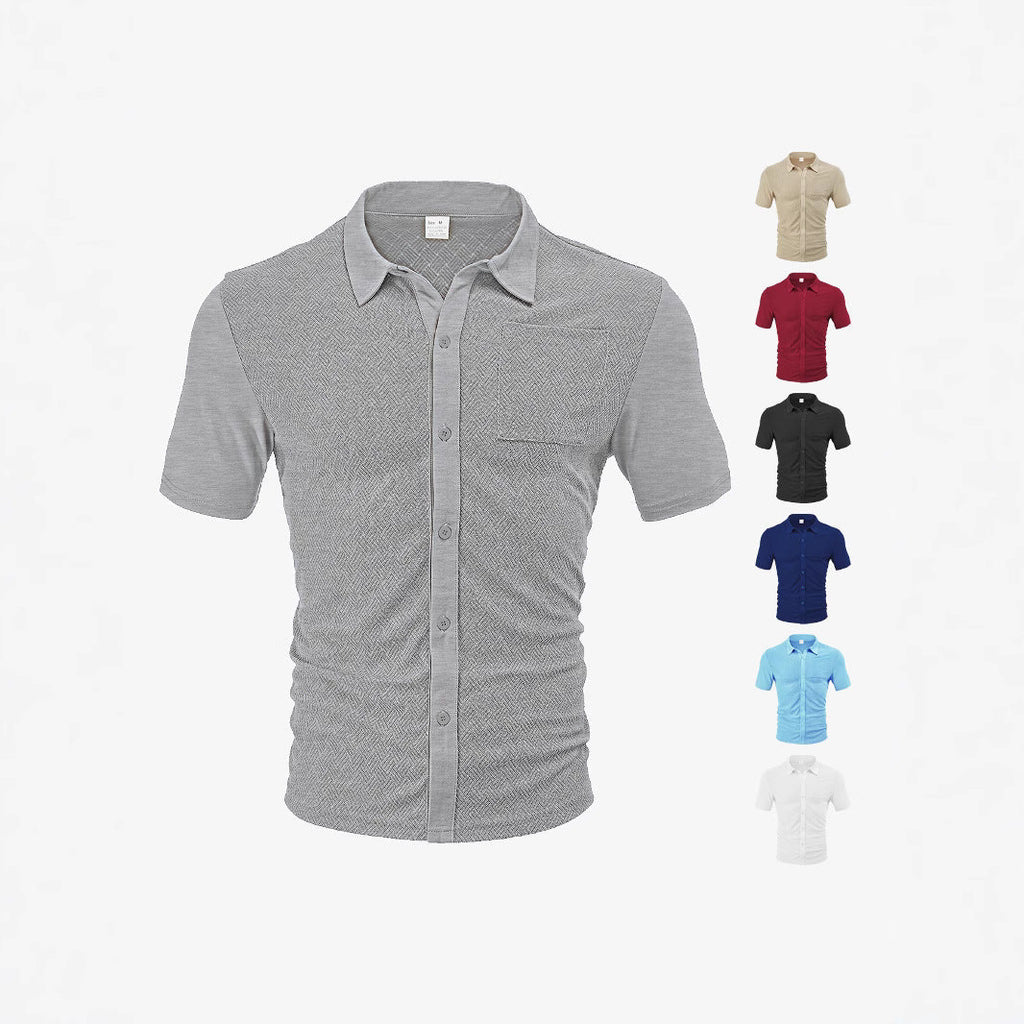Loose Breathable Lapel Cardigan Jacquard Short Sleeve