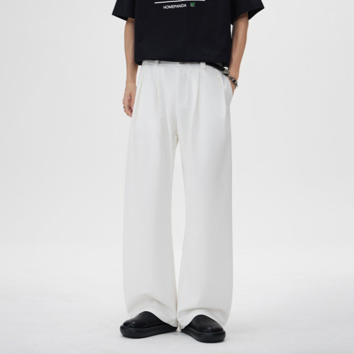 Bamboo Textured Curved Knife Casual Pants With Drape And Floor-sweeping Style