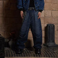 Design Washed Distressed Laser Cat Beard Starry Rhinestone Hot Drilling Loose Wide Leg Jeans