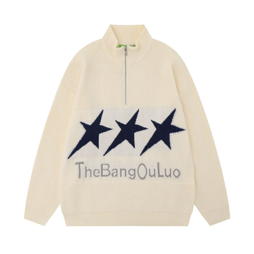 Men's Vintage XINGX Embroidered Stand Collar Sweater
