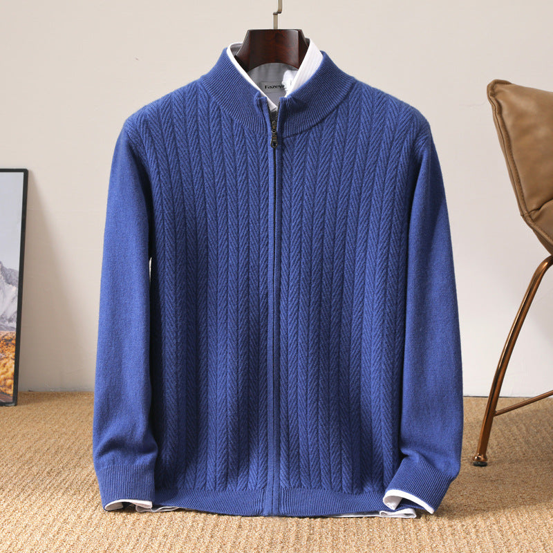 Wheat Twisted Zipper Knitted Cardigan Coat Men's High Sense