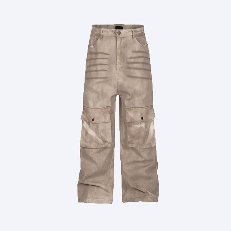 Marble Dark Straight Loose A- Line Casual Pants
