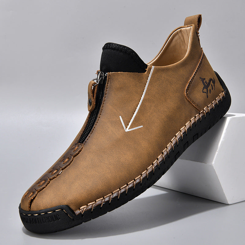 Men's Zipper Leather Boots Foreign Trade Hand-stitched Martin Boots