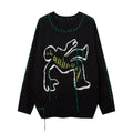 Fringed Sweater Round Neck Sweater With Rope Stitching