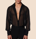 Black Thin See-through Chiffon Men's Slim Shirt
