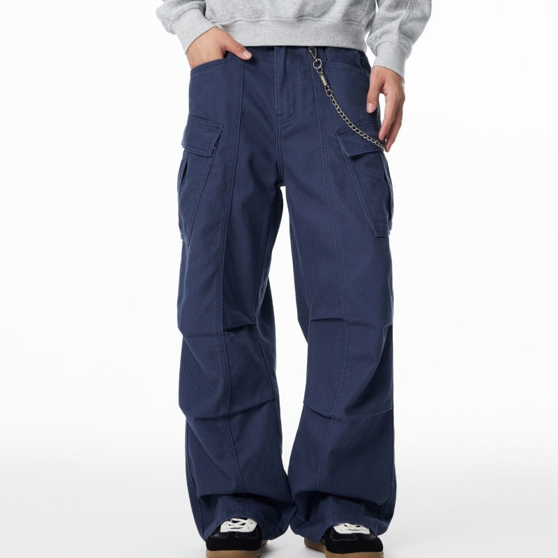 Retro Workwear Straight-leg Jeans With American-style Pleats For Autumn