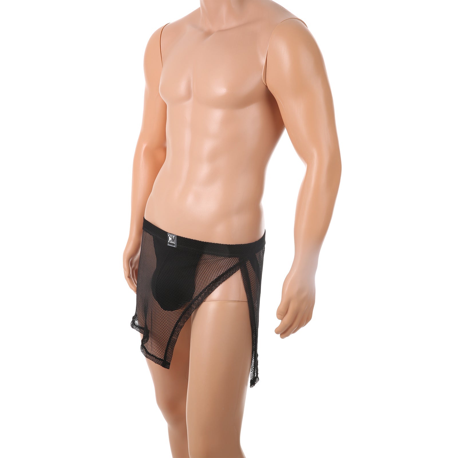 Men's Sexy Mesh G-string Skirt High Slit Side Open Transparent