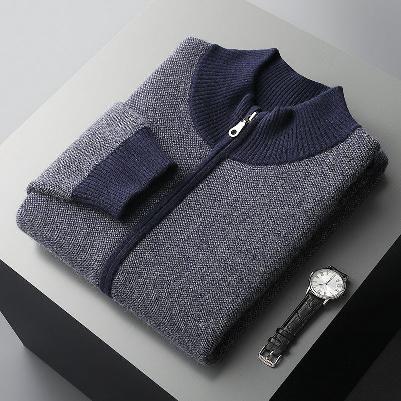 Cashmere Thickened Men's Half Turtleneck Zipper Knitted Cardigan