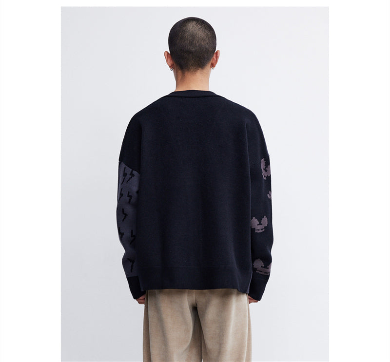Men's Trendy Funny Robot Jacquard Sweater Knit Jacket
