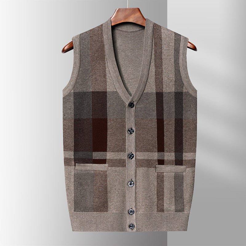 Men's Knit Cardigan Vest Autumn And Winter Leisure Loose Version Wool Vest