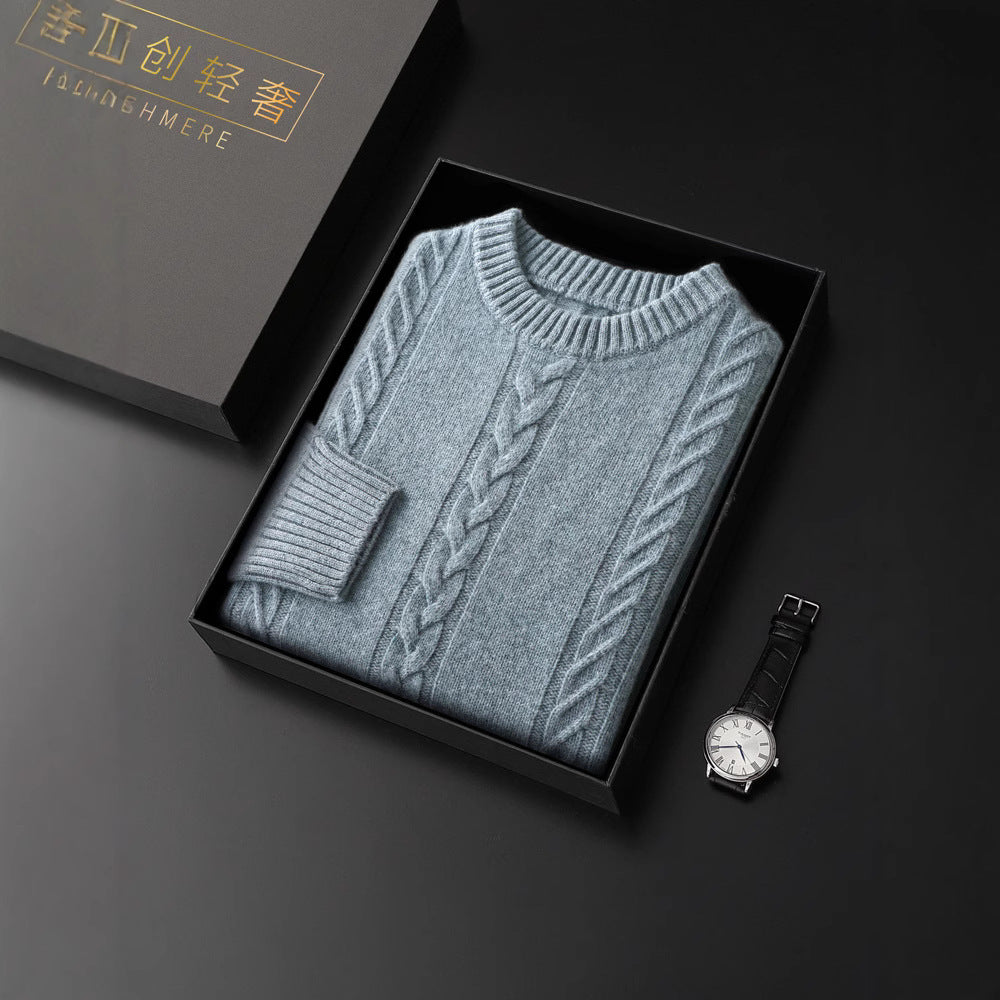 100 Pure Wool Sweater Men's Round Neck Thickened Warm Long Sleeves Sweater