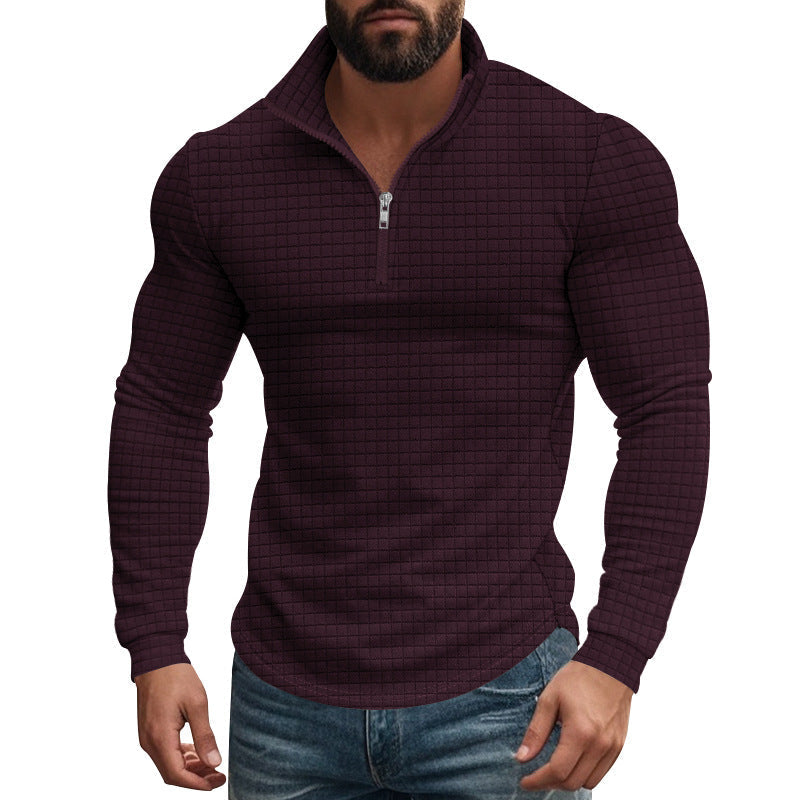 Half Zipper Small Plaid Casual Stand Collar Long Sleeve Sweater