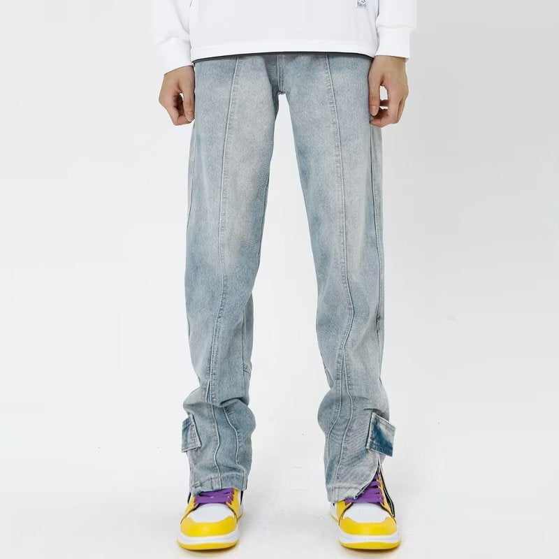 American Personality Jeans Zipper Worn Burrs Tassels Hip Hop Design Sense