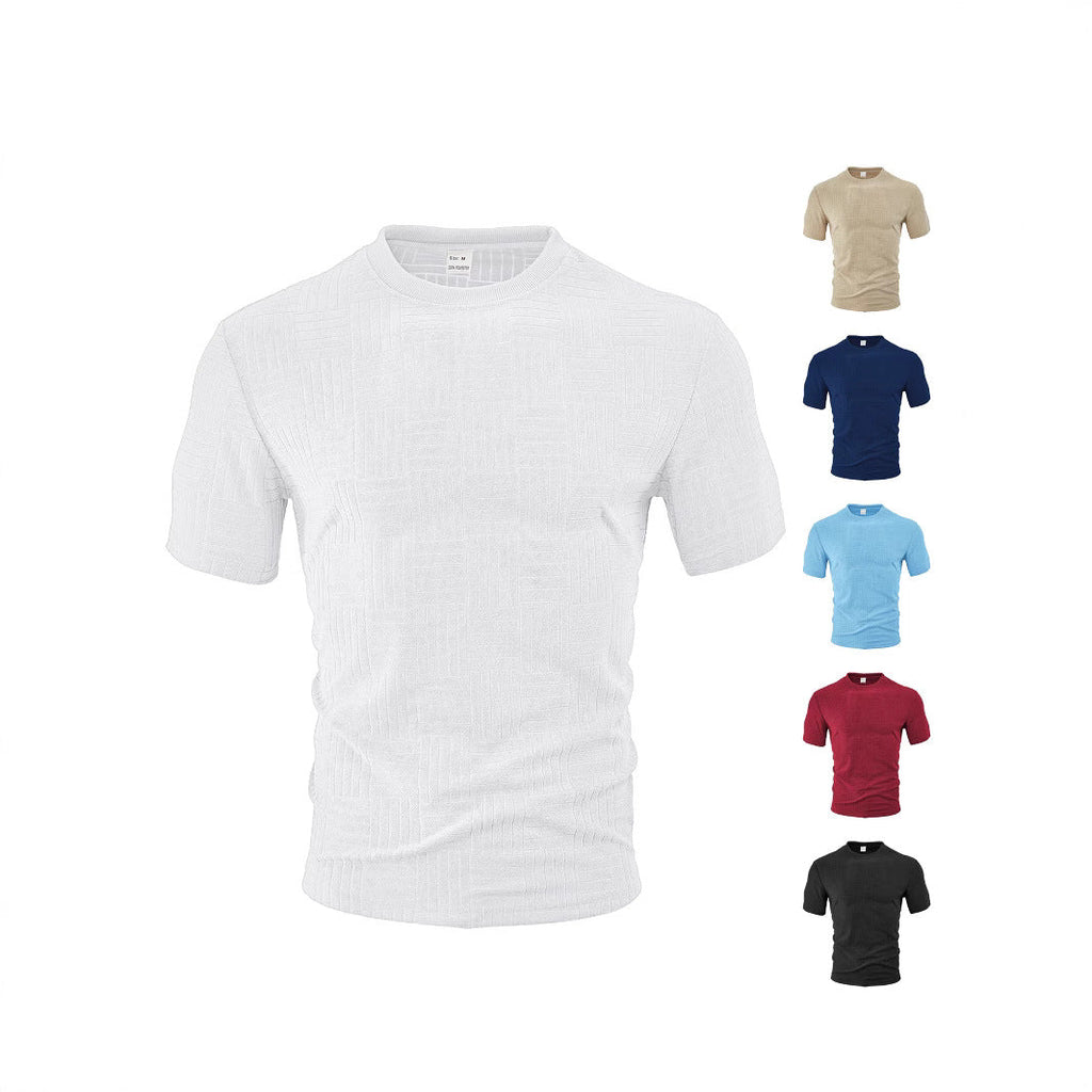 Casual Loose Breathable Round Neck Towel Jacquard Short Sleeve