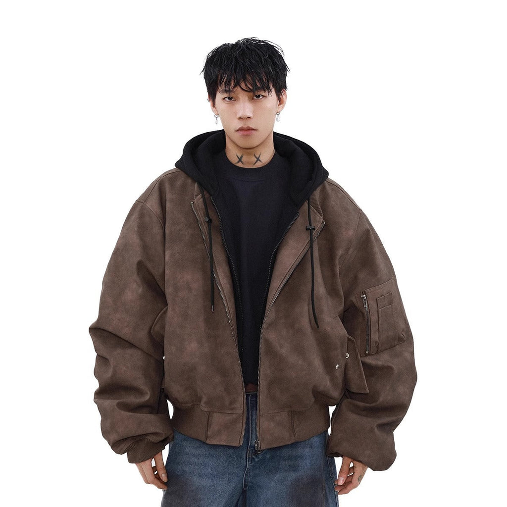 Loose Casual Hooded Coat Idle Style False Two-piece Jackets