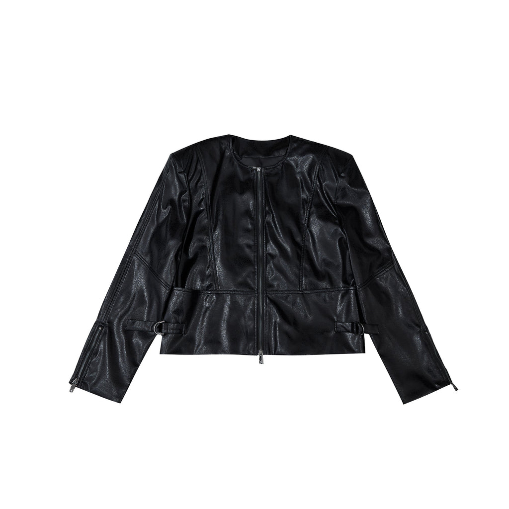 Texture Sense Padded Shoulder Leather Coat Men