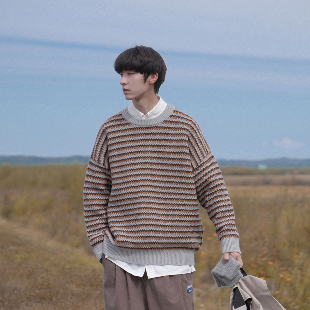 Factory Direct Supply Winter Men's And Women's Same Style Sweater Retro Temperament Striped  Knitwear