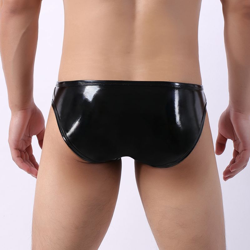Men's Faux Leather Briefs Patent Leather U Convex Low Waist Panties