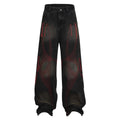 Washed Distressed Embroidery Tassel Jeans Wide-leg Straight Trousers