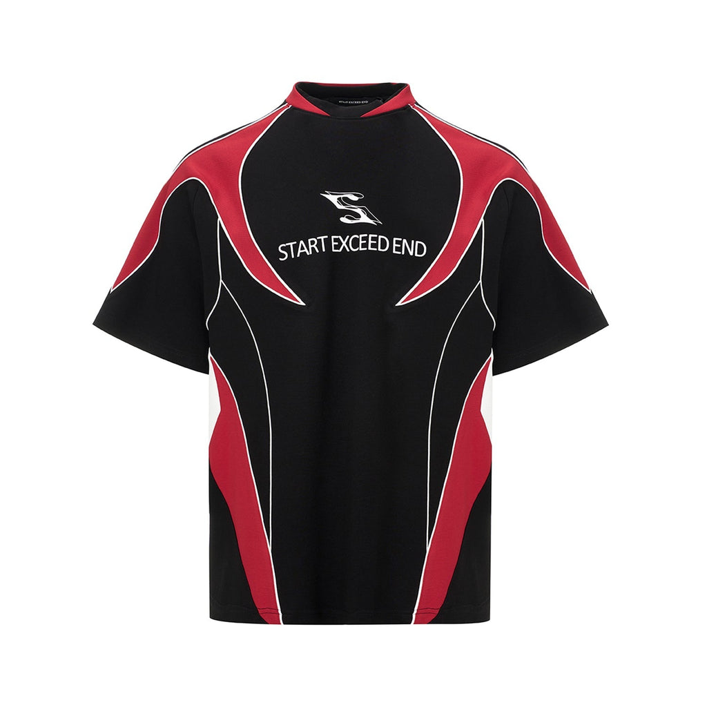 Letter Print Short-sleeve Men's Color Matching Sports Jersey T-shirt