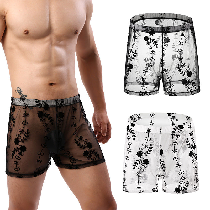 Mesh Sexy Arrow Loose Four-corner Transparent Lace Personality Pants