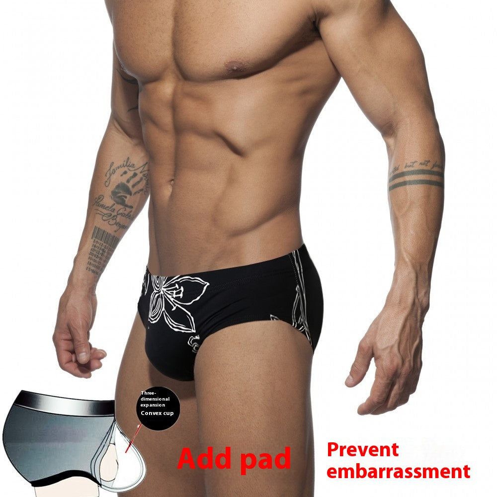 Black Background White Flower Simple Swimming Trunks