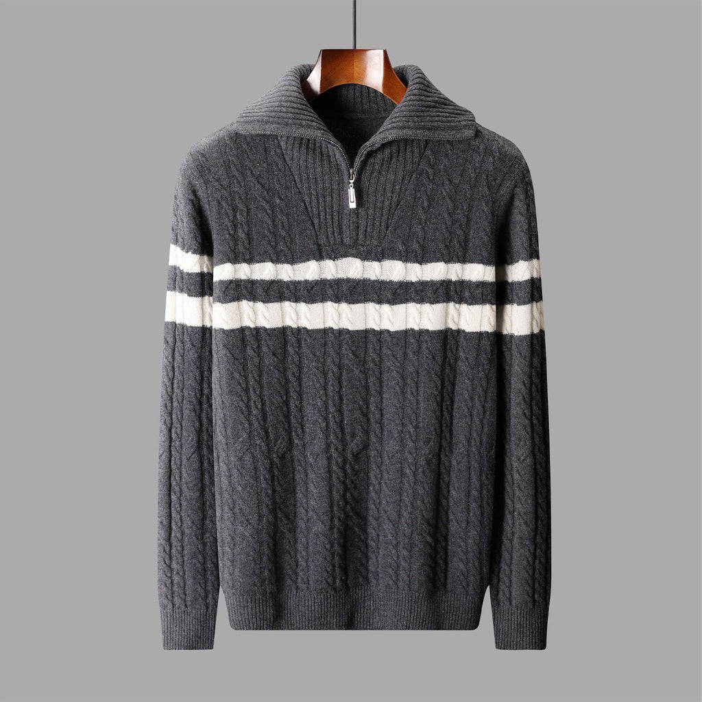 Thickened Zipper Lapel High Collar Loose Sweater