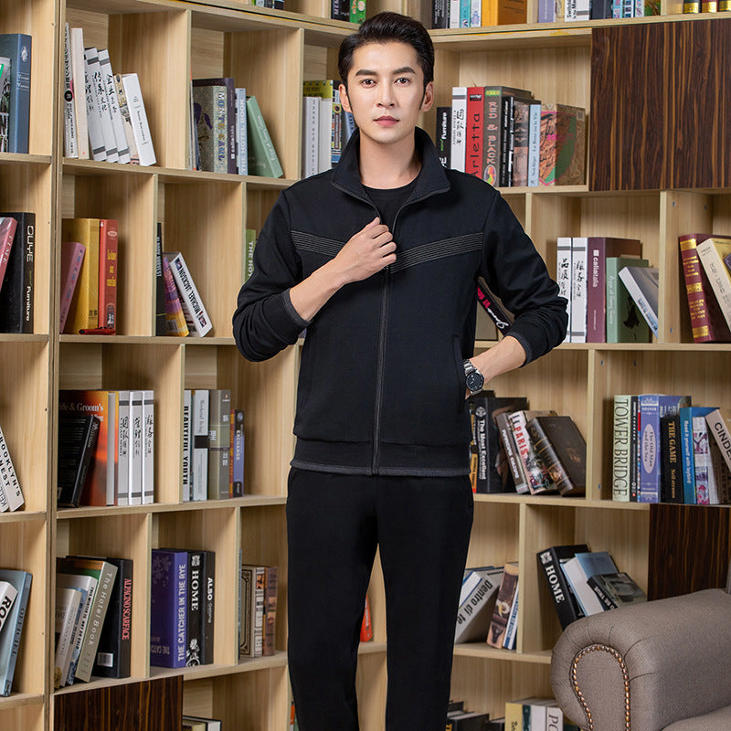 New Men's Casual Fashion Sports Suit Solid Color Slim Fit