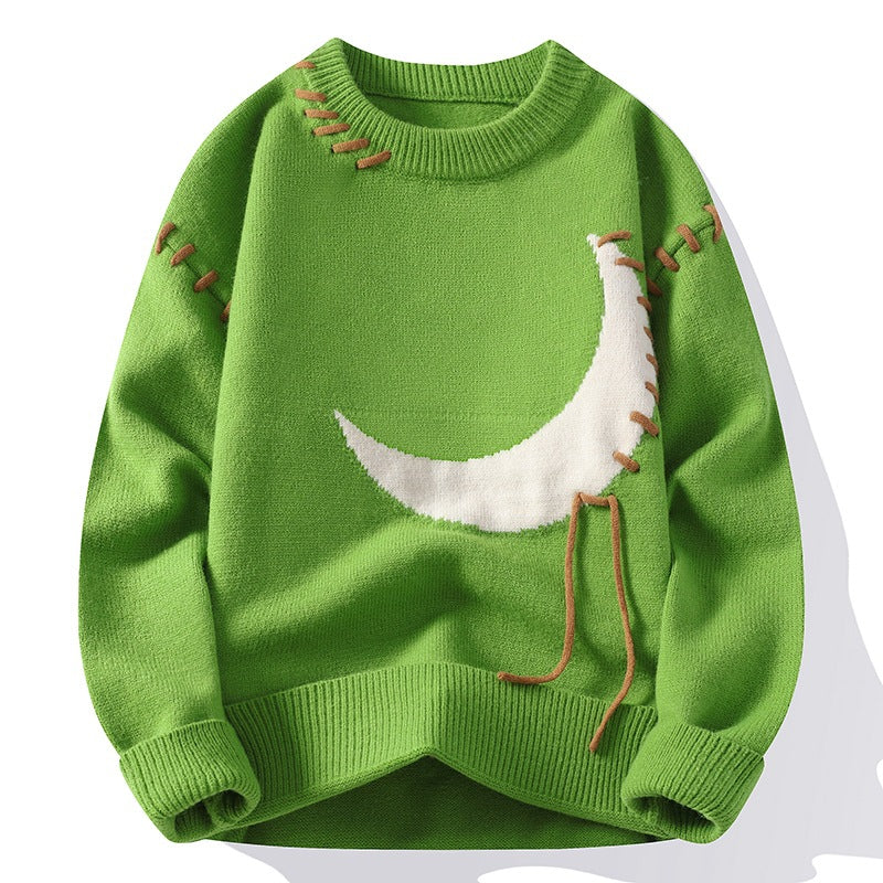 Trendy Moon Jacquard Round Neck Sweater For Men