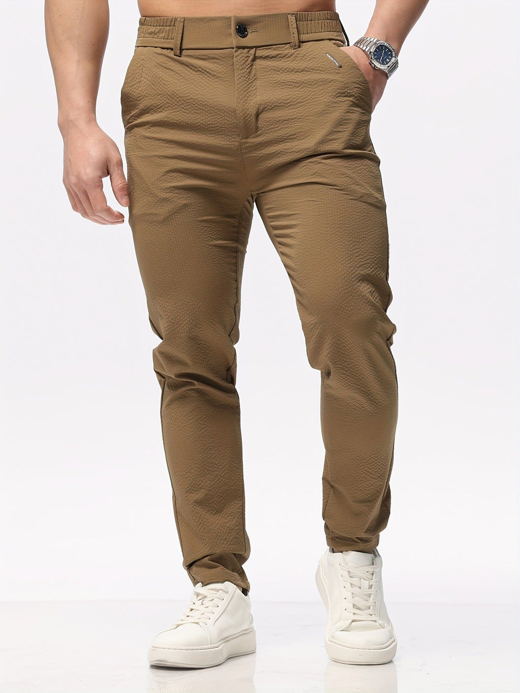 Men's Solid Classic Lightweight Slim Fit Pants Casual