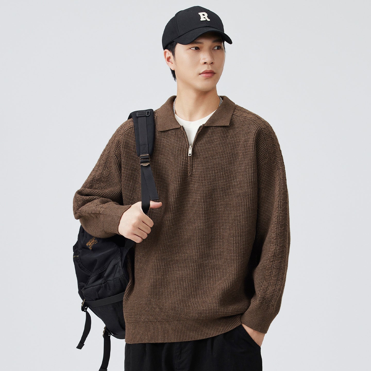 Half-collar High-end Lapel Men's Solid Color Versatile Sweater