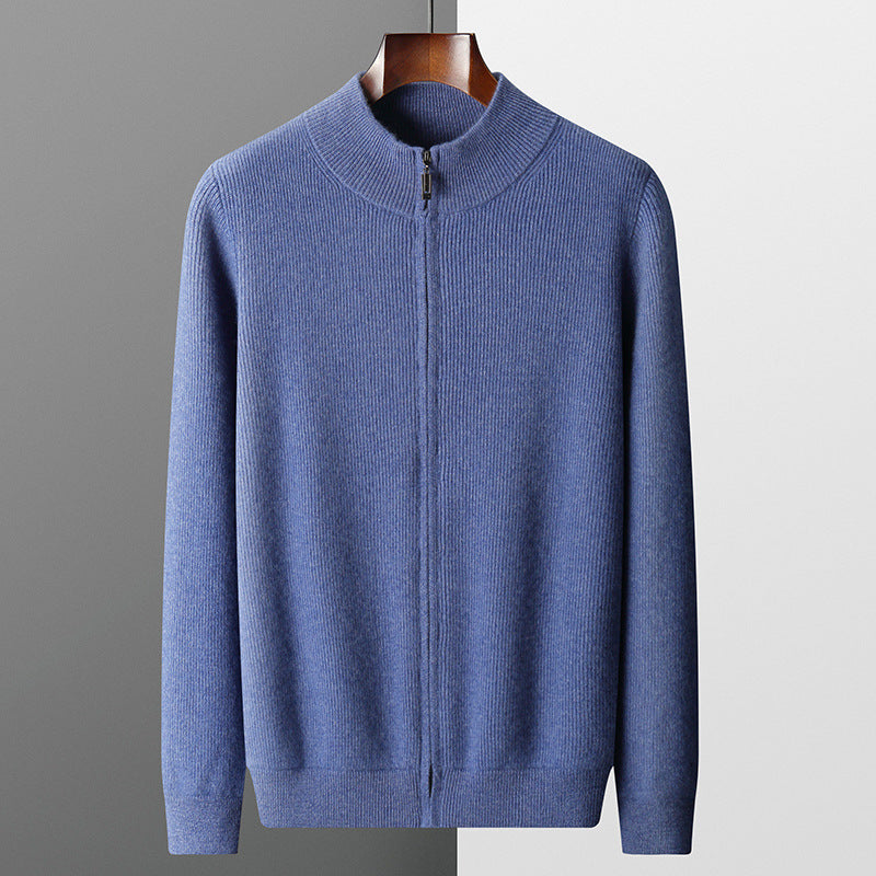 Men's Cardigan Half Turtleneck Zipper Wool Coat Sweater