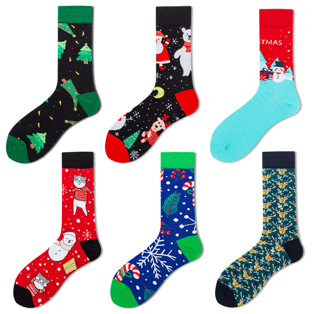 Fashionable Men's Santa Claus Elk Socks Trendy Cotton Socks