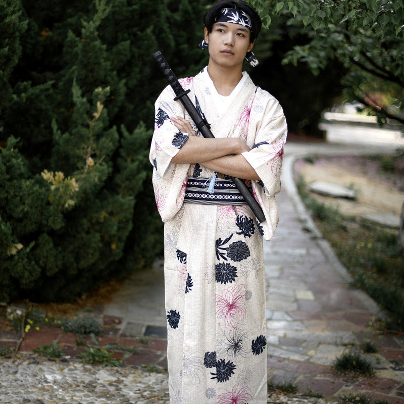 Japanese Traditional Men's Kimono Bathrobe Pajamas Spark Conference Kimono Formal Wear Ironing-free Six-piece Set